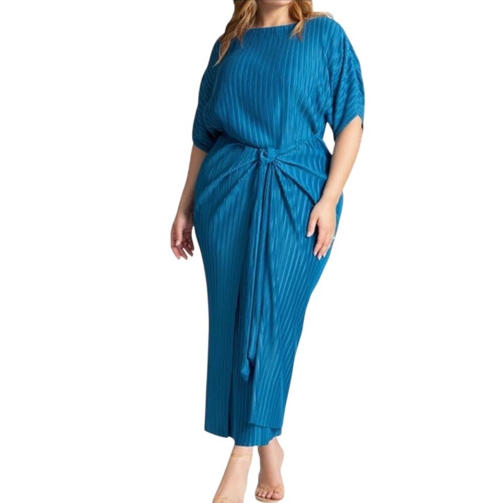 ELOQUII Draped Plisse Dress Women's Plus Size 26/28